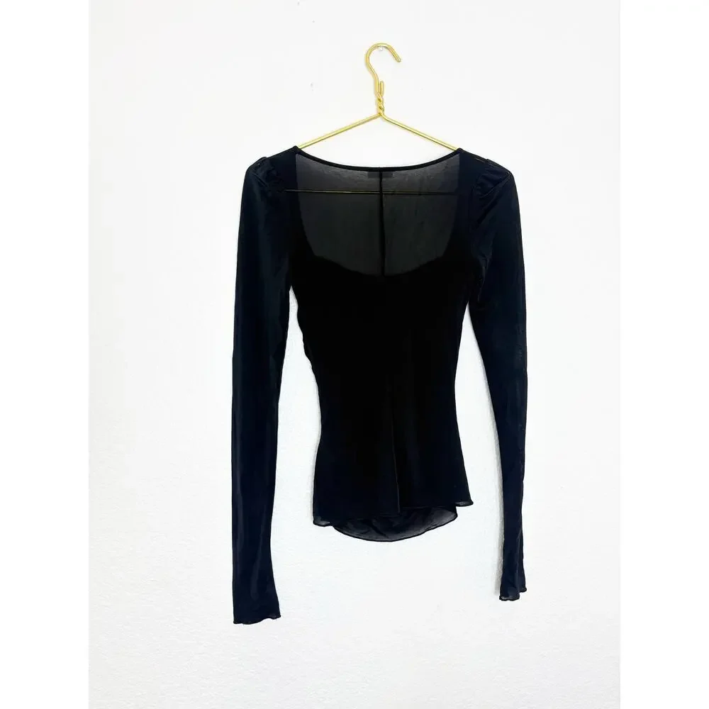 Free People Wind Down Layering Top in Black Size XS Stretch Jersey Ruched Chic